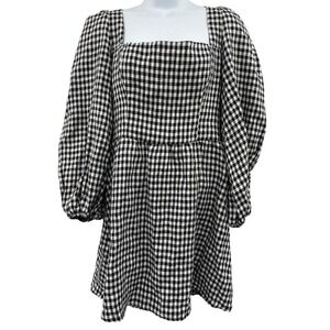 Reformation Mini Dress Brodie Linen Puff Sleeve April Check Size 8 NWT $248